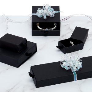 Black Slide Open Jewelry Boxes with Satin Pull